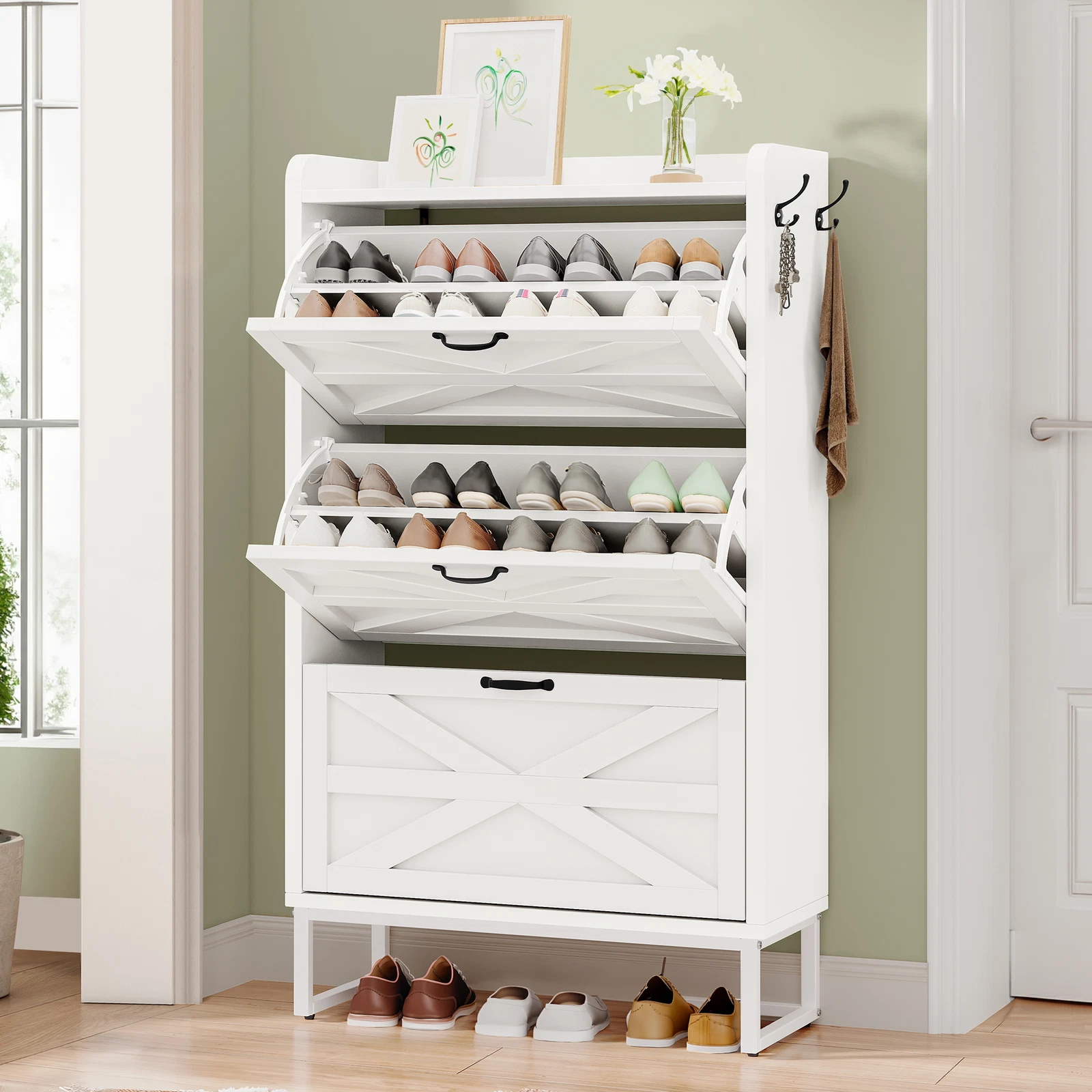 TAUS Farmhouse Shoe Storage Cabinet for 24 Pairs w